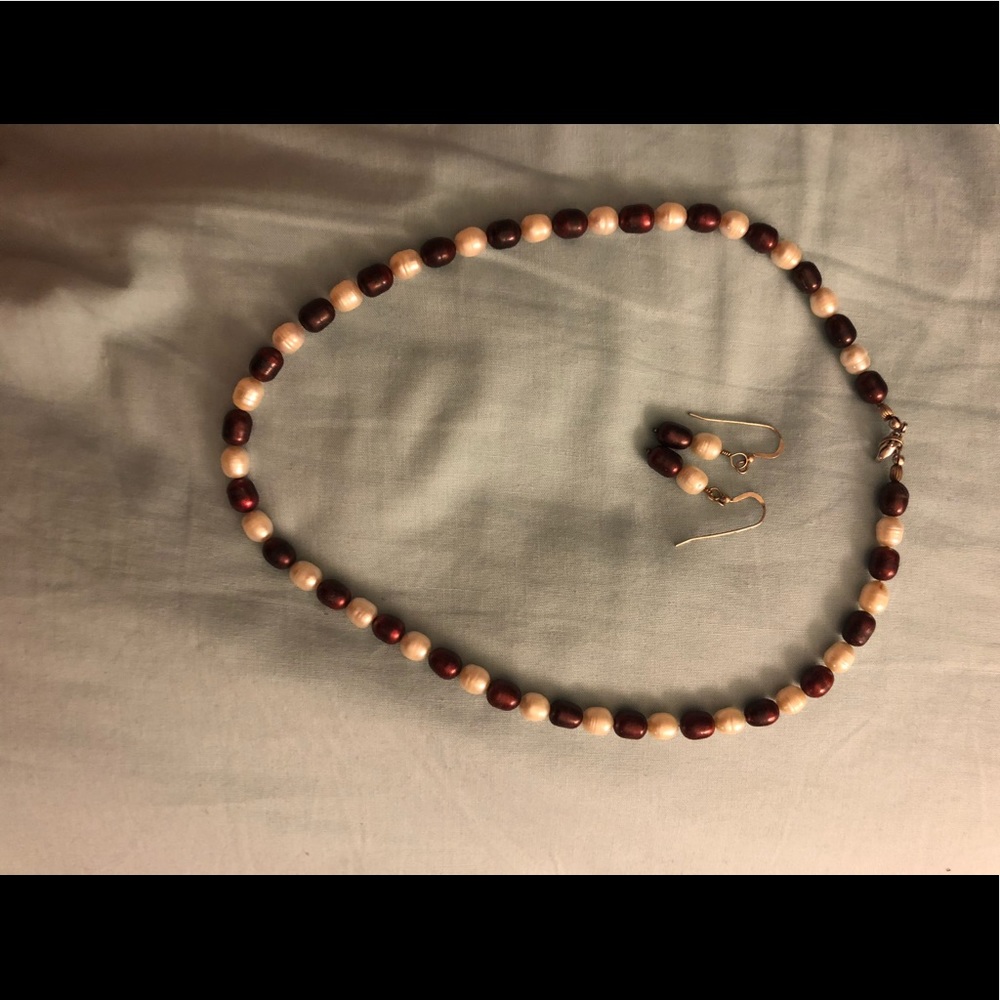 Handmade jewelry- burgundy & off white